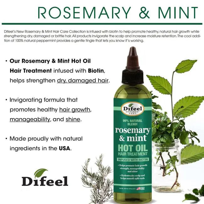 Difeel Rosemary and Mint Hot Oil Hair Treatment with Biotin - 8 oz.