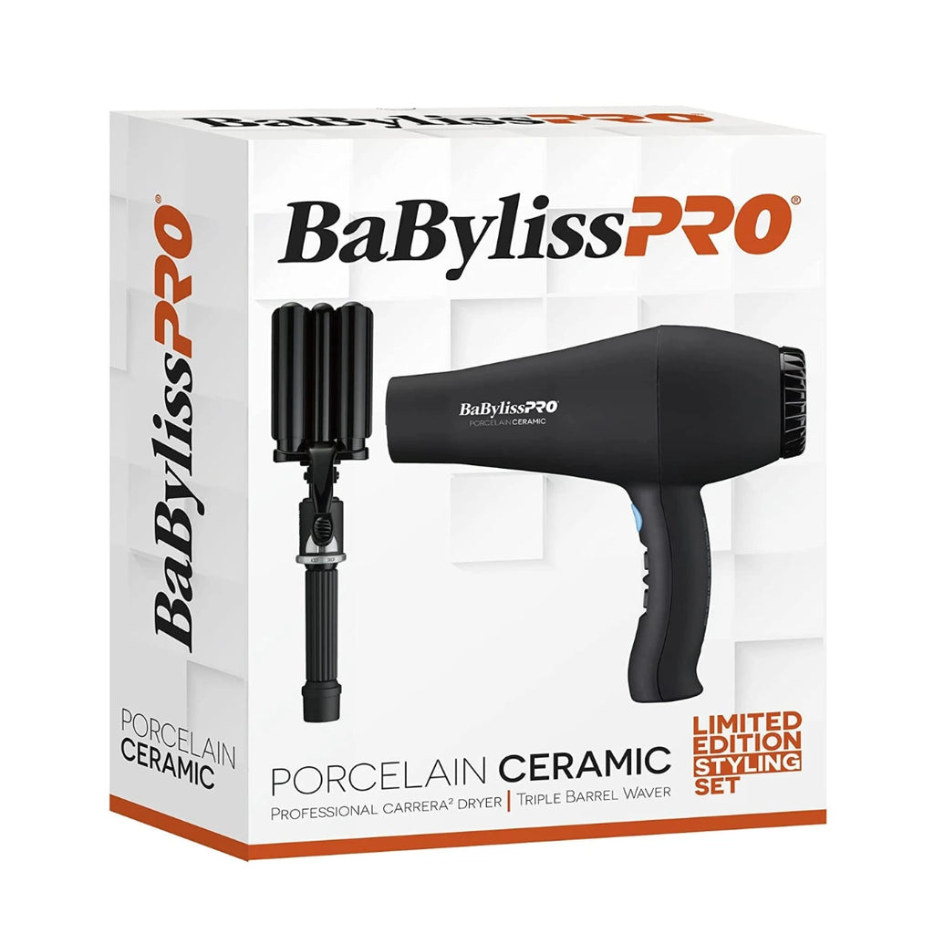 BabylissPro® Porcelain Ceramic Hair Dryer & Triple Barrel Waver Combo Set