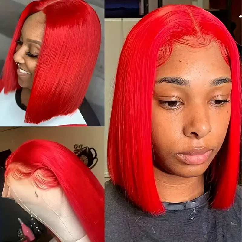 RIO 100% Human Hair 13X4 HD Lace Frontal Bob Wig - Straight Red