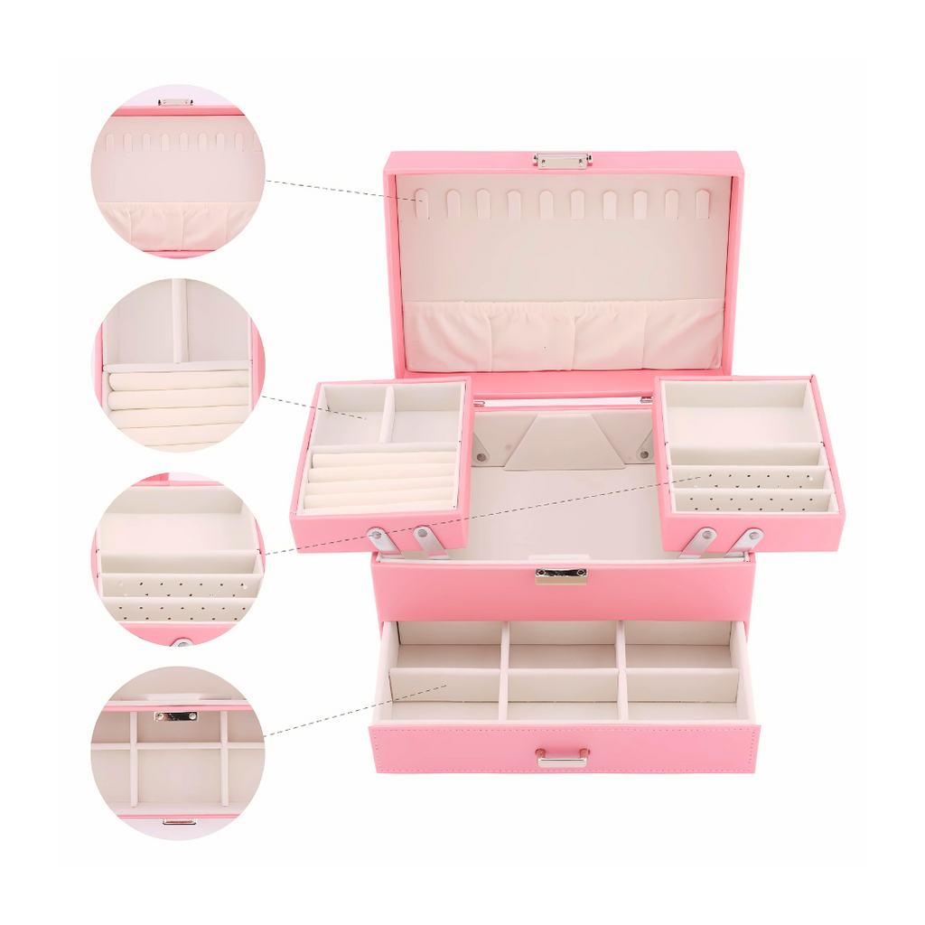 PU Leather Jewelry Storage Box with Soft Interior Lining – Pink