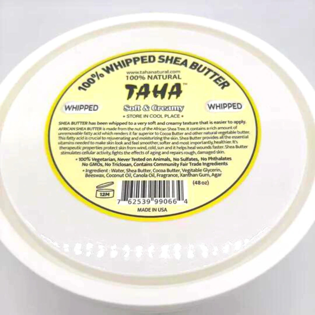 TAHA 100% All Natural Whipped Shea Butter - Soft & Creamy - 3-lbs