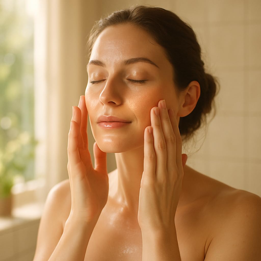 Applying Global Beauty Care Vitamin C Niacinamide Serum to skin for brightening