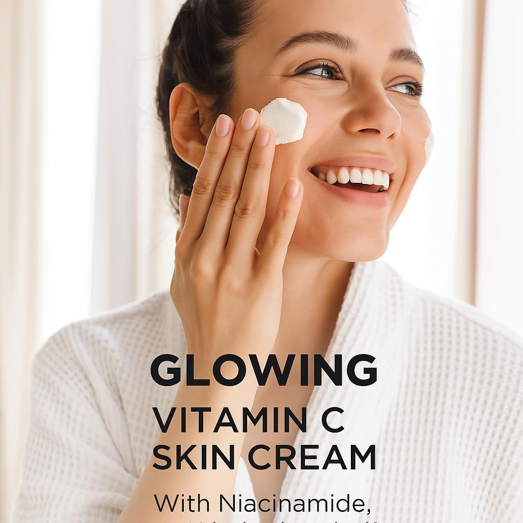 Applying Global Beauty Care Vitamin C Skin Cream to face for hydration & brightening
