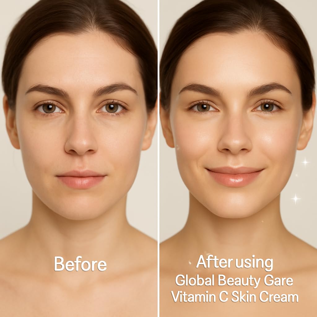 Applying Global Beauty Care Vitamin C Skin Cream to face for hydration & brightening
