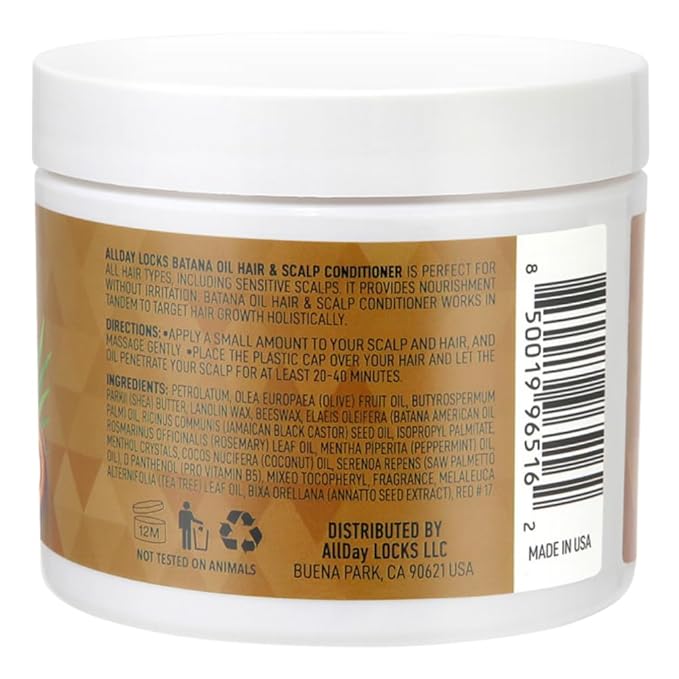 Angled view of AllDay Locks Batana conditioner jar

