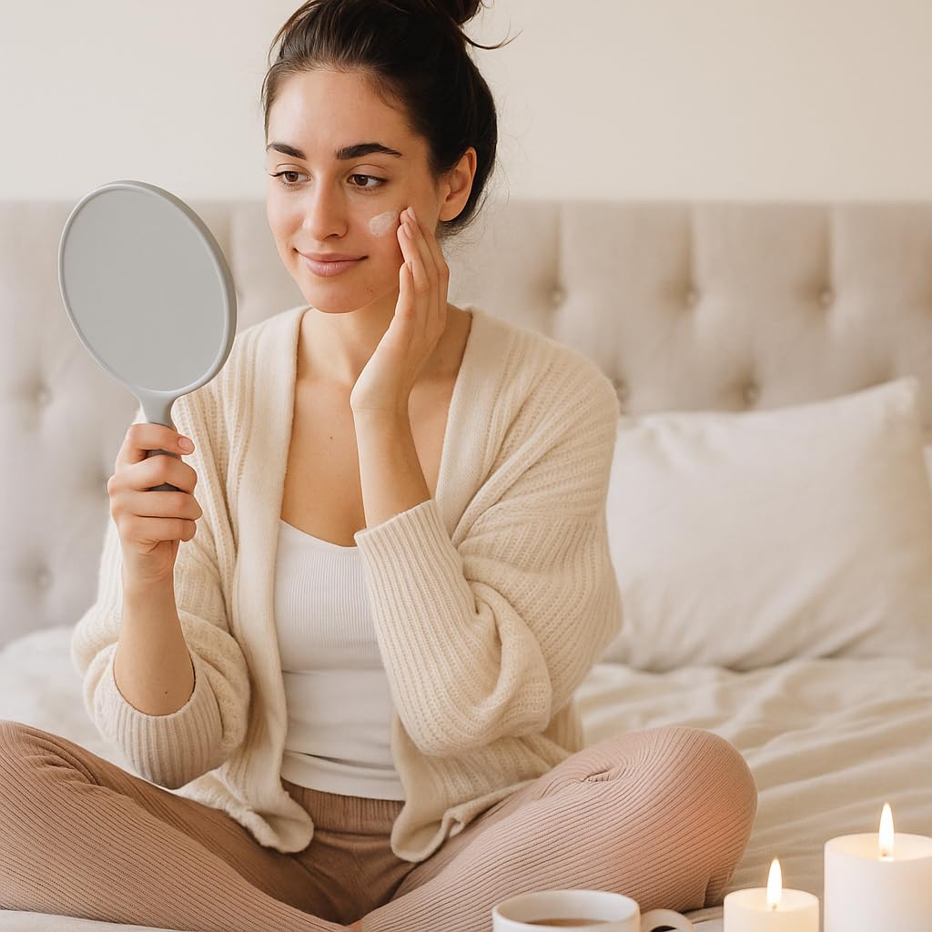 Applying Global Beauty Care Vitamin C Skin Cream to face for hydration & brightening