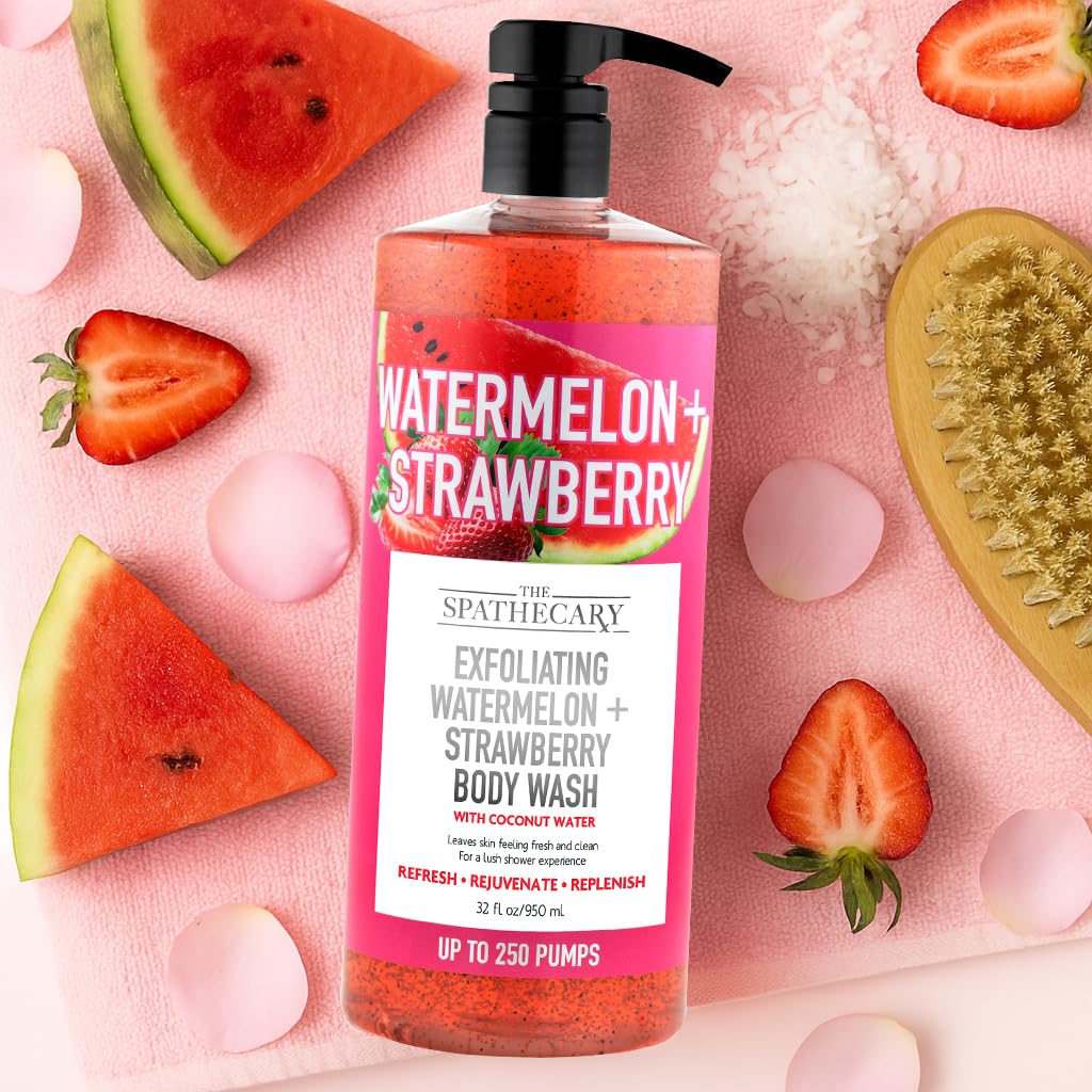 Spascriptions Watermelon & Strawberry Exfoliating Body Wash with Coconut Water 32 oz pump bottle