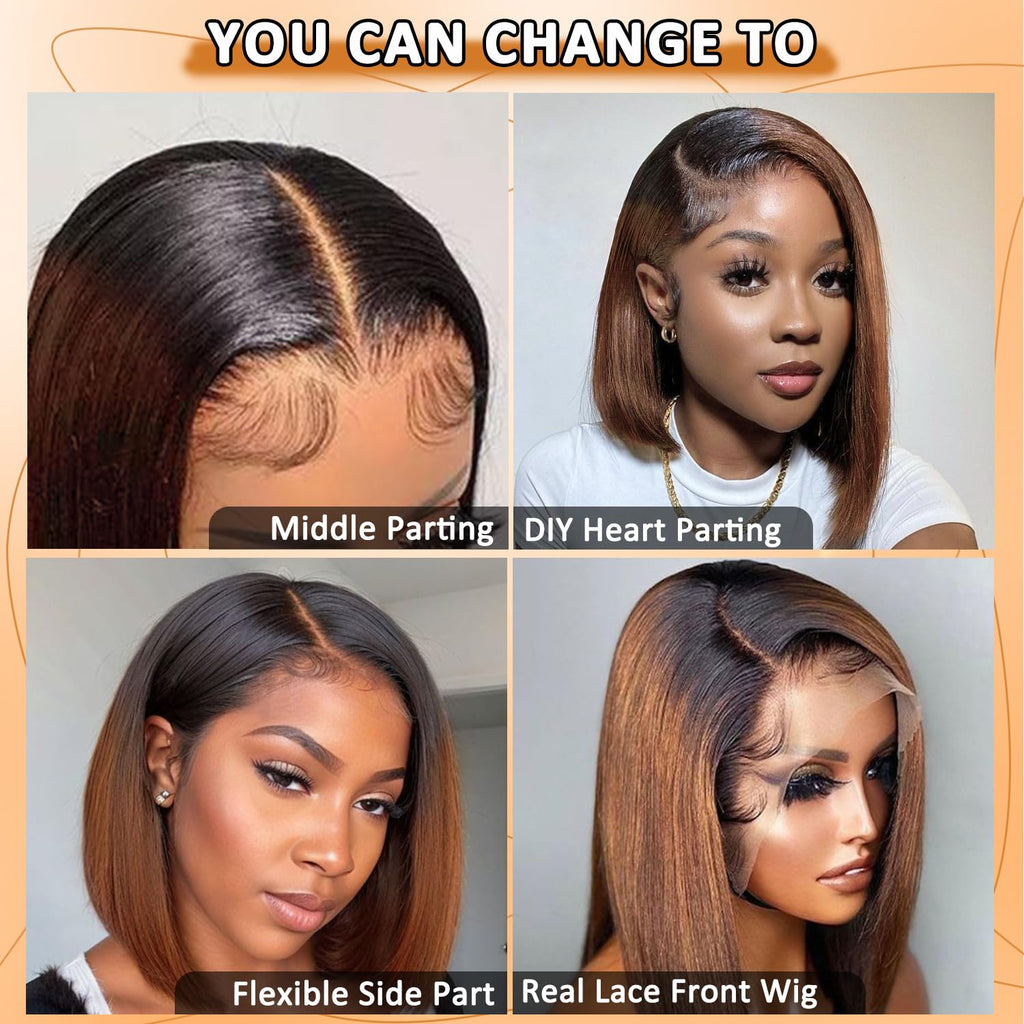 RIO 100% Human Hair 13X4 HD Lace Frontal Bob Wig - Straight T1B/30