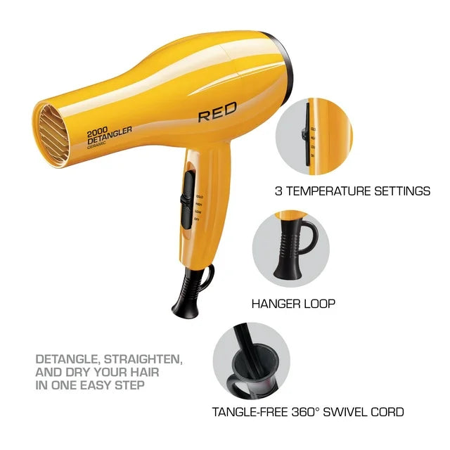 Red by KISS 2000 Ceramic Hair Dryer, Professional Salon Blow Dryer 3 Attachments