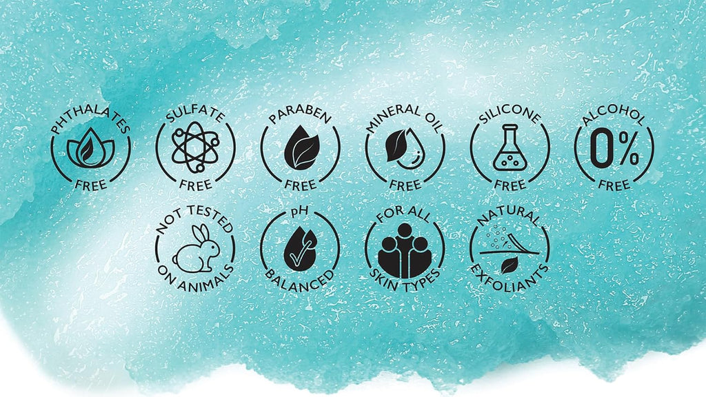 Collection of skincare product ingredient-free icons on a teal background
