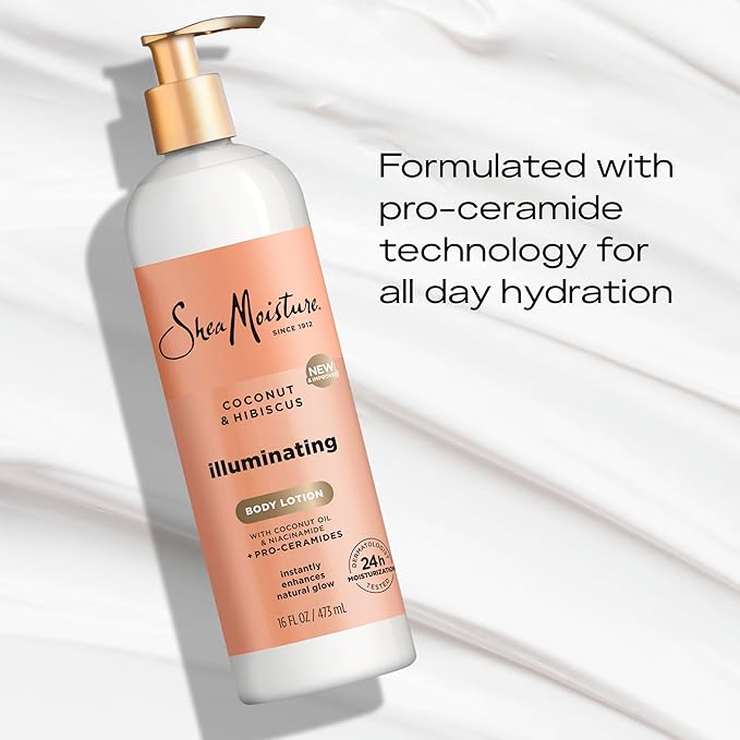 SheaMoisture body lotion bottle with pump on a white background