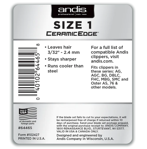 Andis Professional Ceramic Edge Blade- Size 1