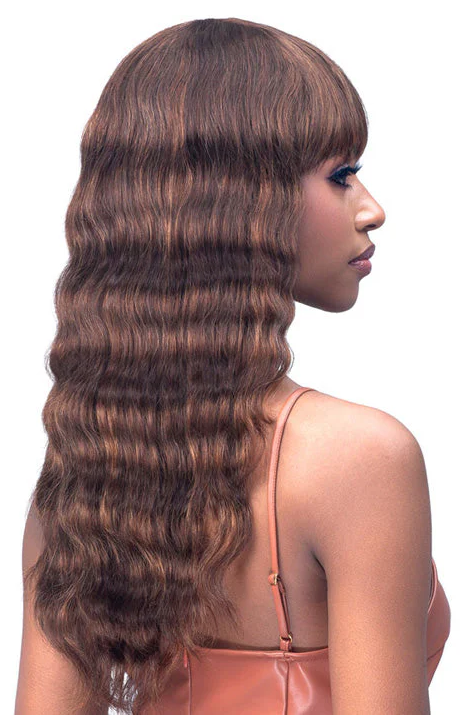 Bobbi Boss Unprocessed 100% Human Hair Wavy Wig with Bangs - Adeline