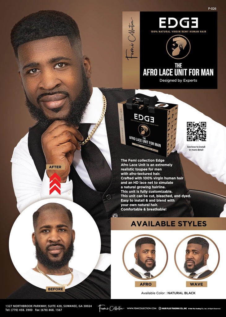 Femi Collection 100% Human Hair Afro Lace Unit for Men -