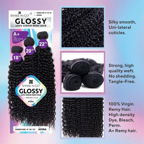 Shake 'N Go GLOSSY 100% Virgin Remy Hair Multi Pack - SPANISH CURL-
