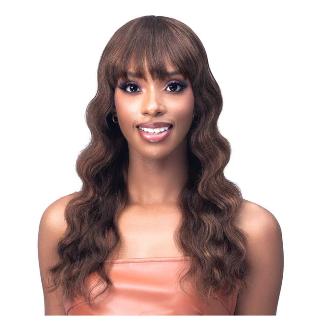 Bobbi Boss Unprocessed 100% Human Hair Wavy Wig with Bangs - Adeline
