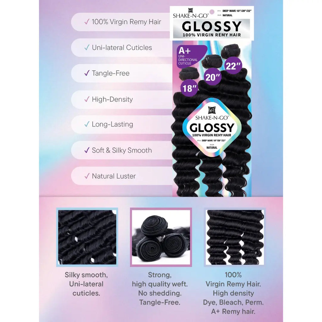 Shake 'N Go GLOSSY 100% Virgin Remy Hair Multi Pack Solution