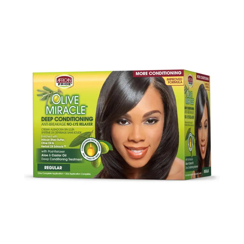 African Pride Olive Miracle Deep Conditioning No-Lye Relaxer, Shop Supreme Beauty