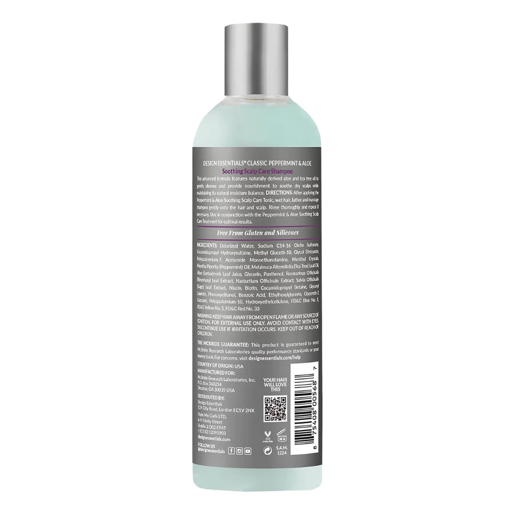 Design Essentials Peppermint & Aloe Shampoo 12 oz back bottle view
