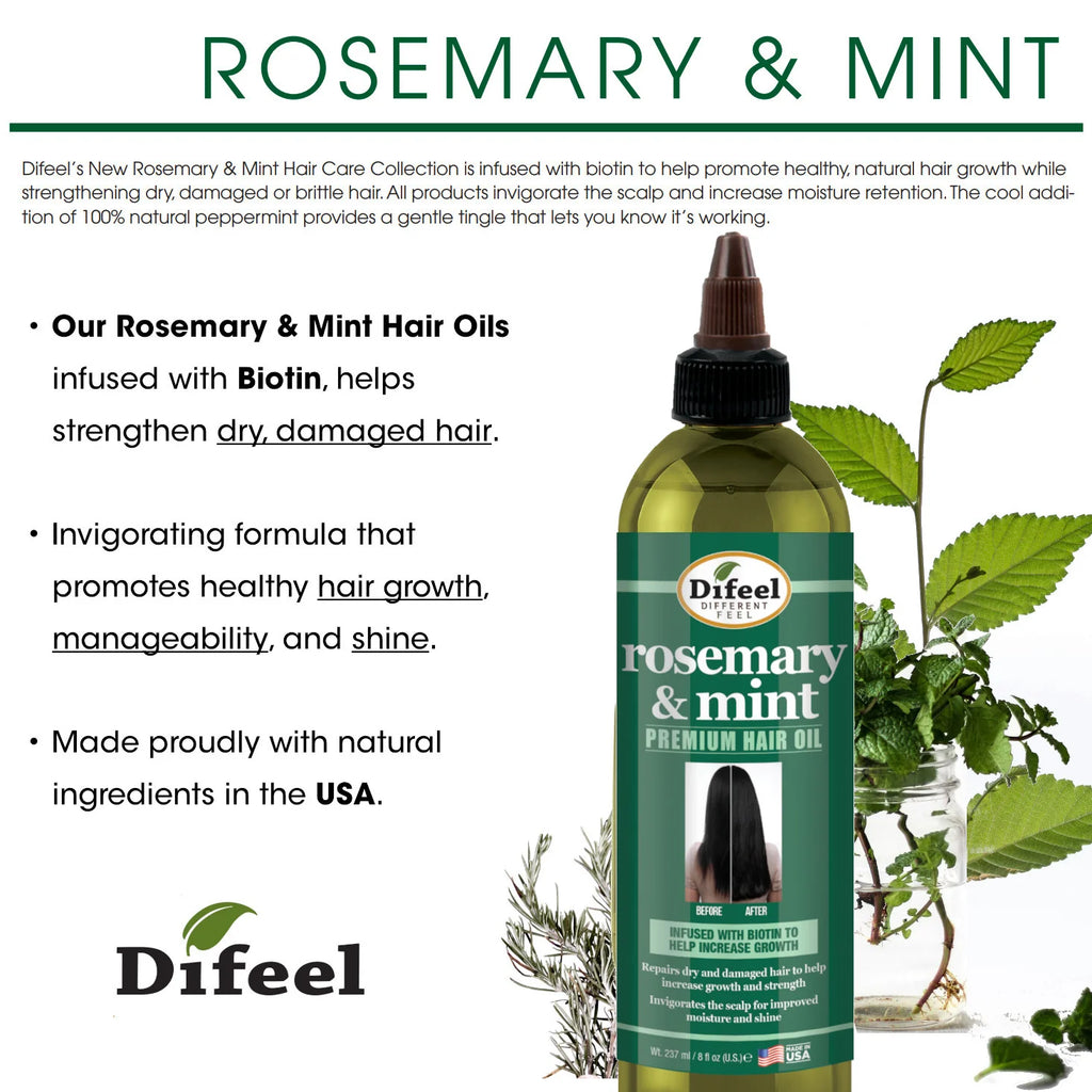 Difeel Rosemary and Mint Premium Hair Oil with Biotin - 8 oz