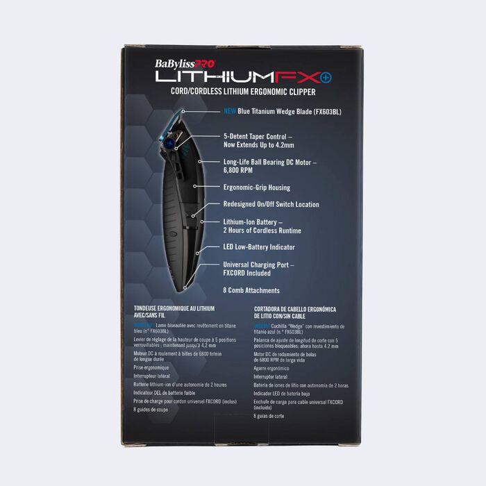 BaBylissPro® LithiumFX+ Matte Black Cord/Cordless Lithium Ergonomic Clipper