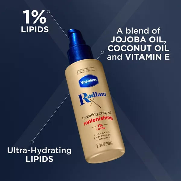 Vaseline Radiant Hydrating Body Oil Replenishing 1% Lipids - 3.7oz