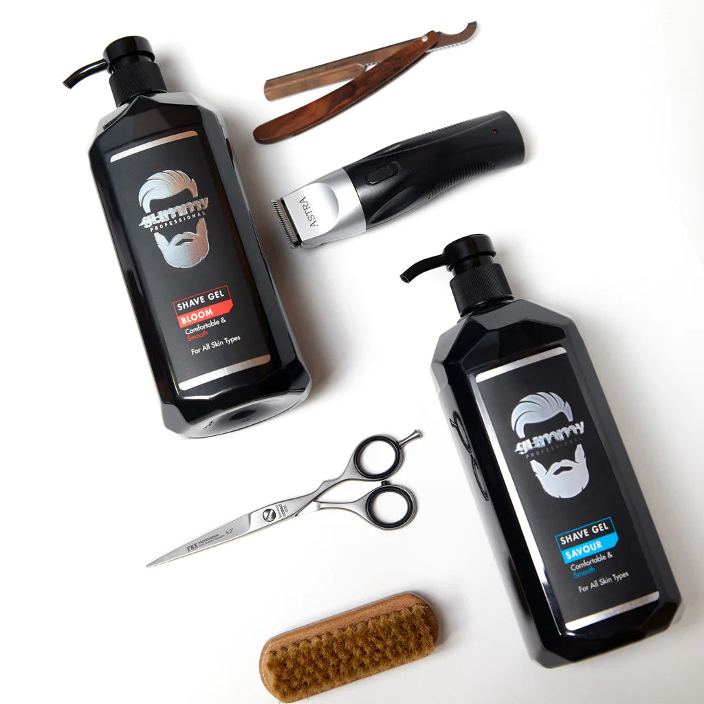 Angled view of Gummy Professional large-size shave gel bottle

