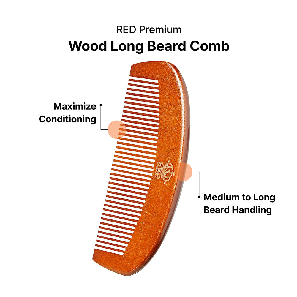 Premium Wood Long Beard Comb by Red by Kiss