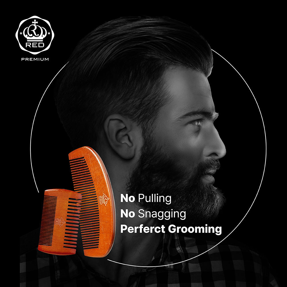 Premium Wood Long Beard Comb by Red by Kiss