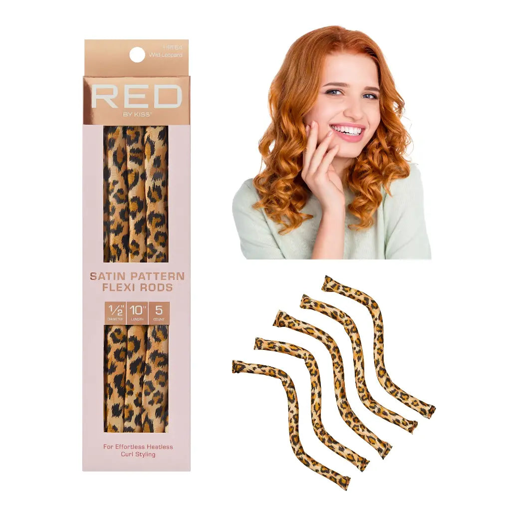 Red by Kiss Animal Print Satin Flexi Rods in packaging
