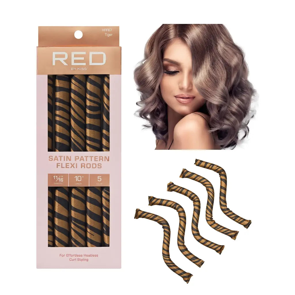 Red by Kiss Animal Print Satin Flexi Rods in packaging
