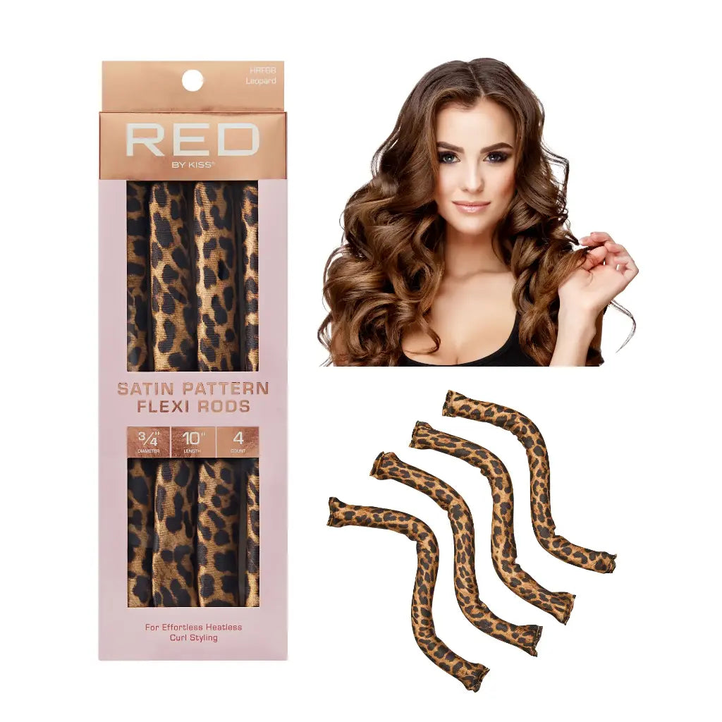 Red by Kiss Animal Print Satin Flexi Rods in packaging

