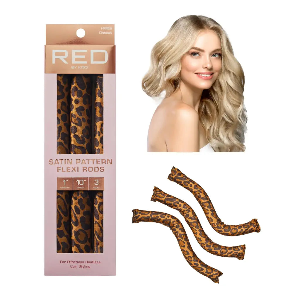 Red by Kiss Animal Print Satin Flexi Rods in packaging
