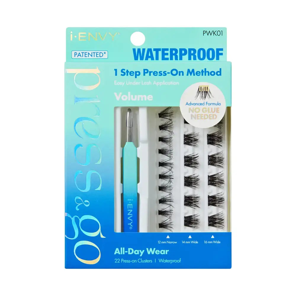 i-Envy Press & Go Waterproof No Glue Cluster Lash & Applicator Kit front packaging