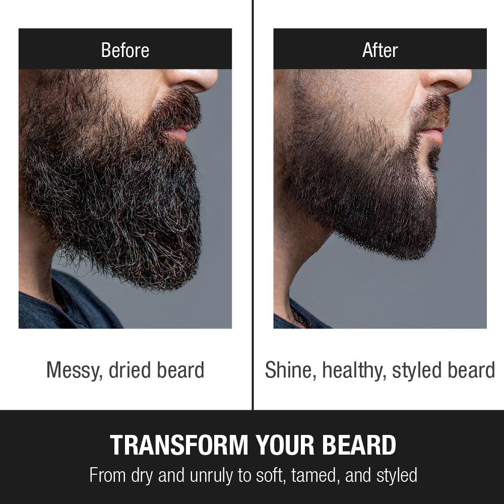 Man applying GROOMANE Beard Oil to full beard
