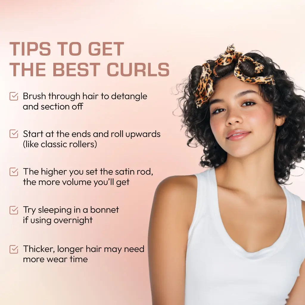 Woman wrapping hair in animal print flexi rods
