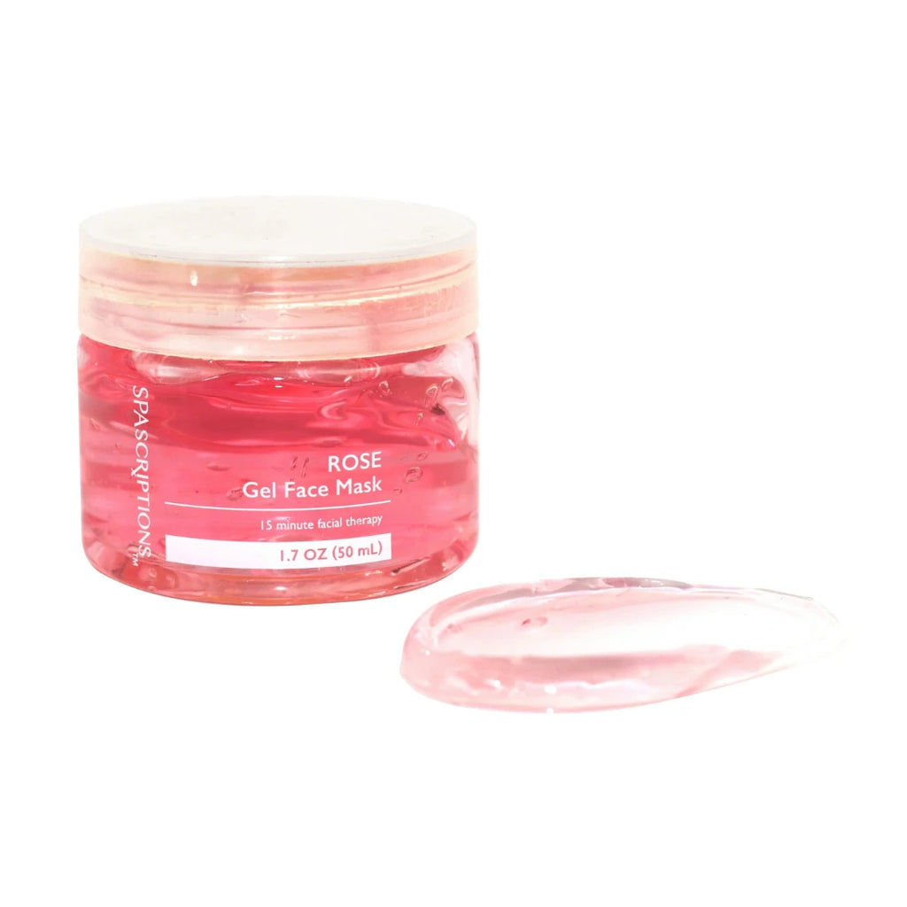 Jar of Rose Gel Face Mask with a sample on a white background