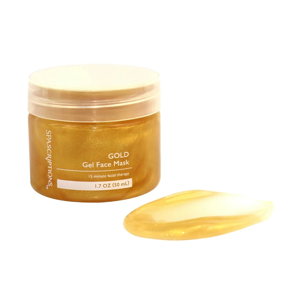 Spa Escents Gold Gel Face Mask jar with a sample on a white background