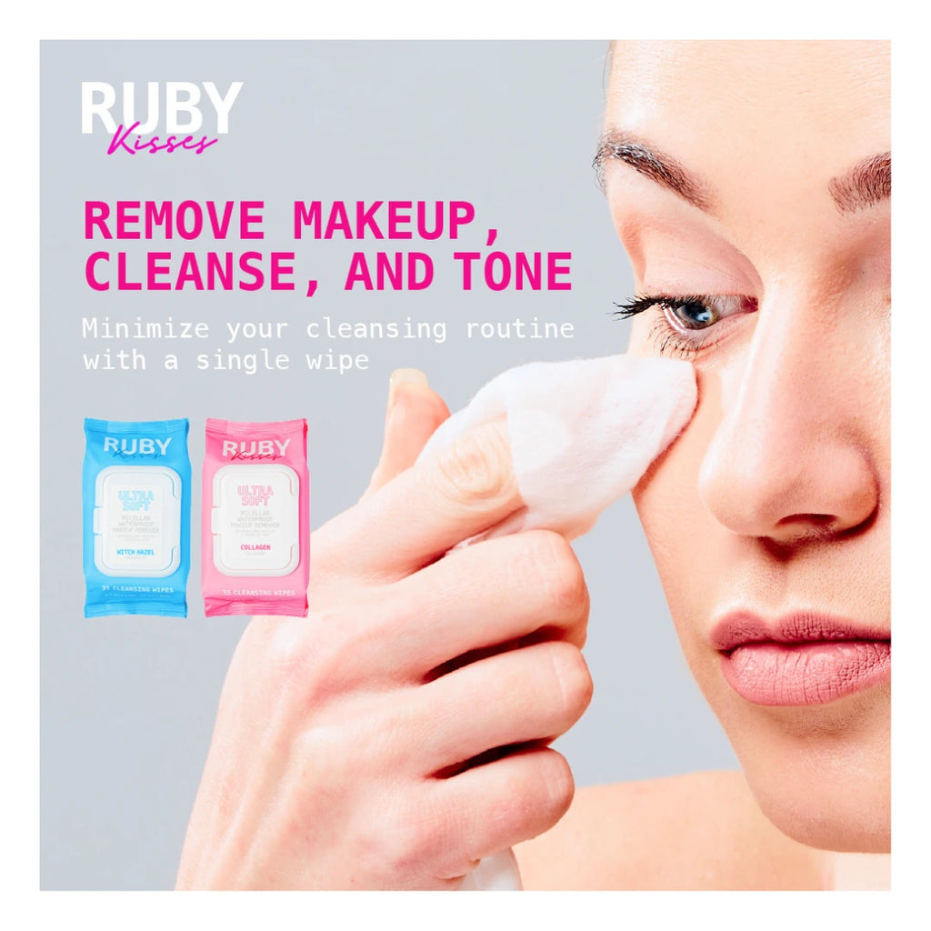 Hand holding Ruby Kisses makeup removing wipe
