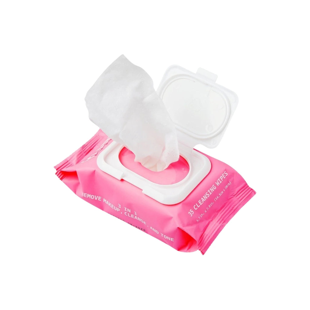 Open packaging showing Ruby Kisses makeup removing wipes

