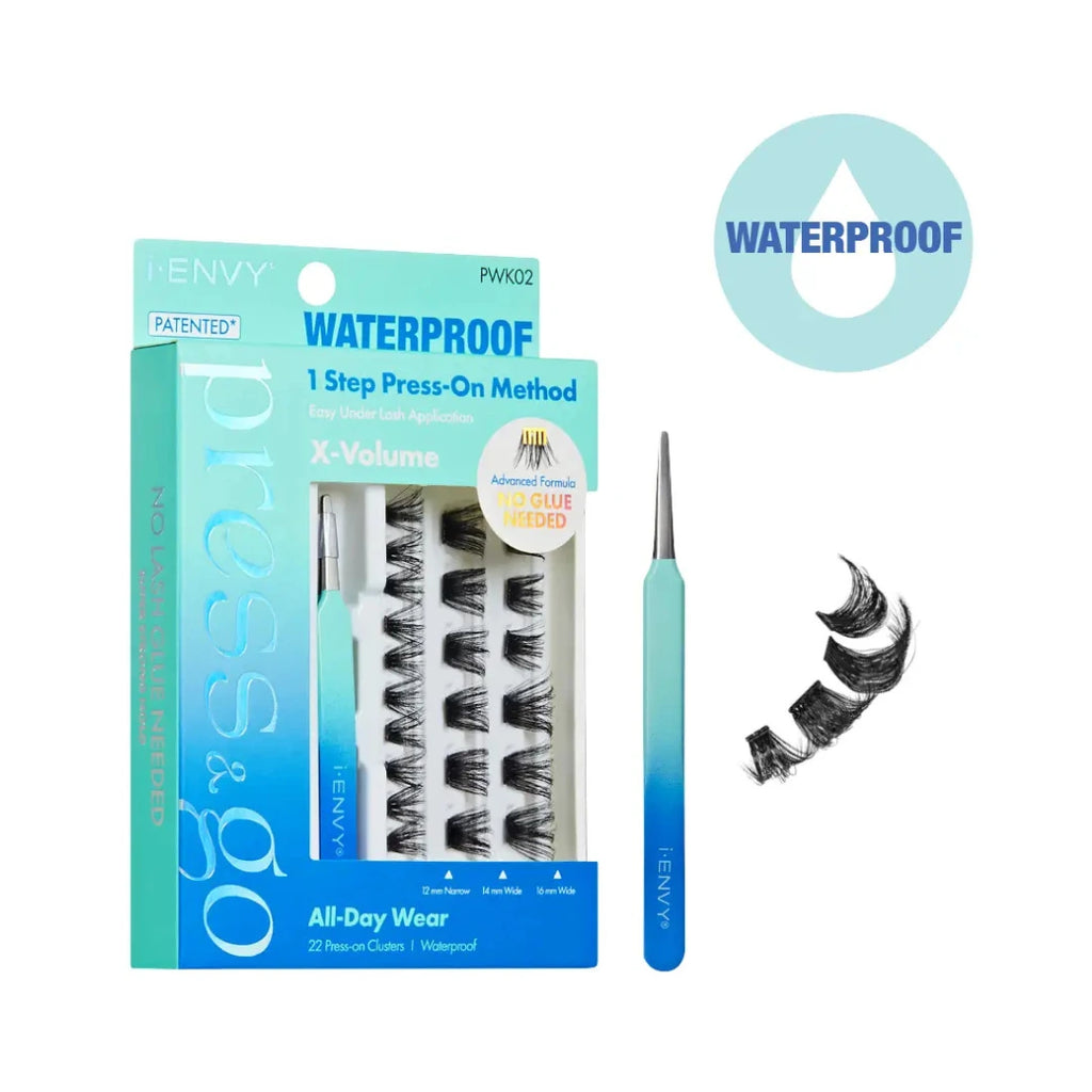 Eyelash packaging with applicator and 'Waterproof' label 