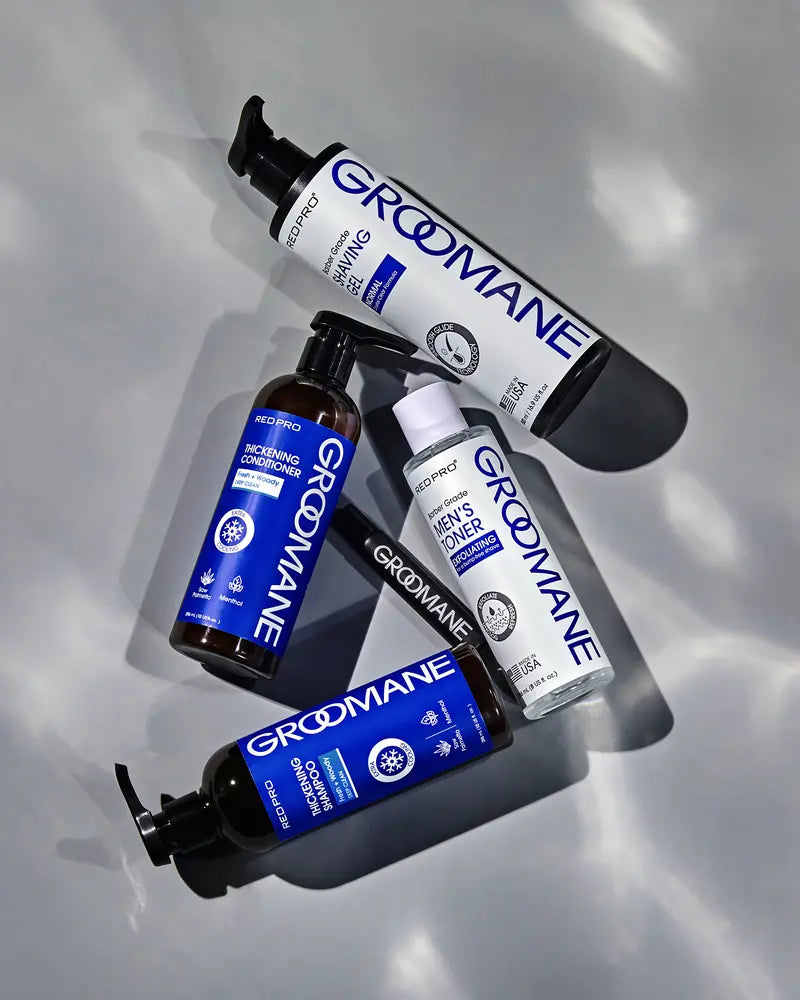 Groomane grooming products on a reflective surface