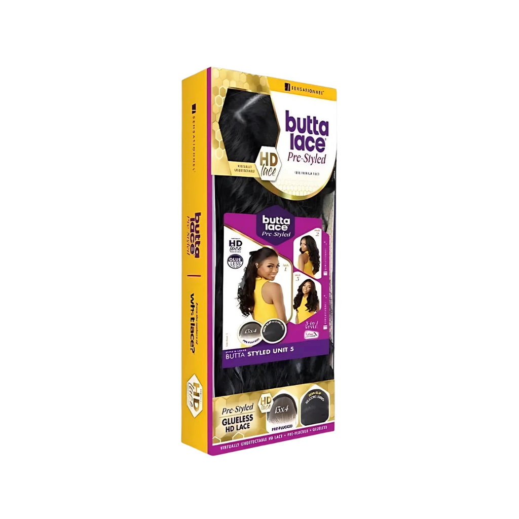 Sensationnel Butta Lace Styled Unit 5 with layered curls and side part
