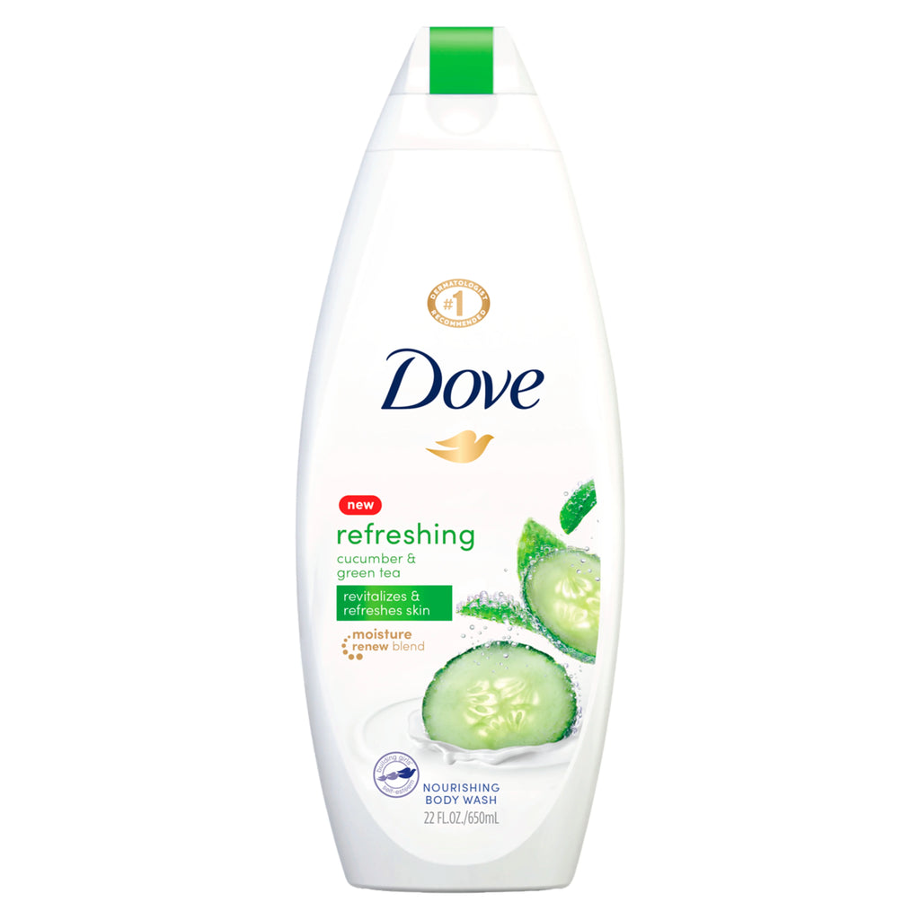 Dove Refreshing Long Lasting Gentle Women's Body Wash All Skin Type, Cucumber & Green Tea, 16.9 fl oz
