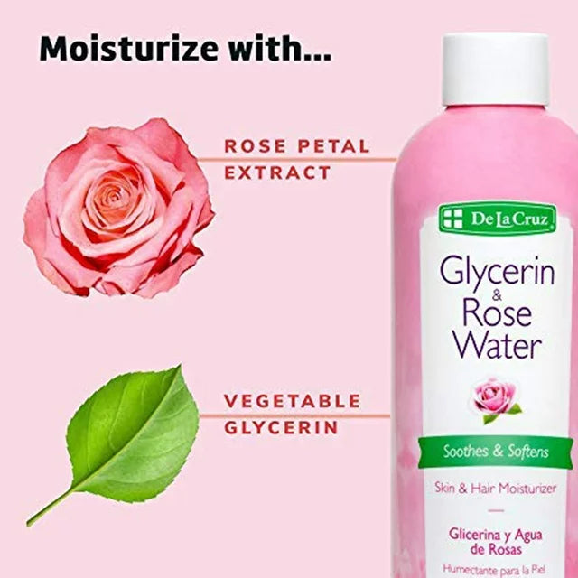 De La Cruz Glycerin and Rose Water Facial Toner Skin and Hair Moisturizer 8 fl oz