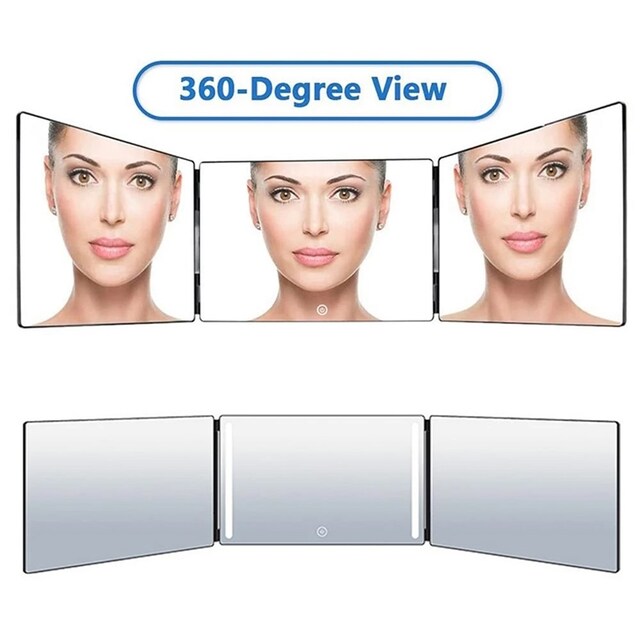 Tri-Fold Mirror with LED Light