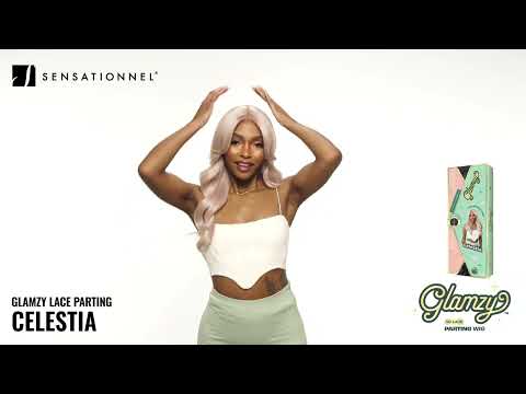 Celestia V-Part Wig styled with loose body waves on model
