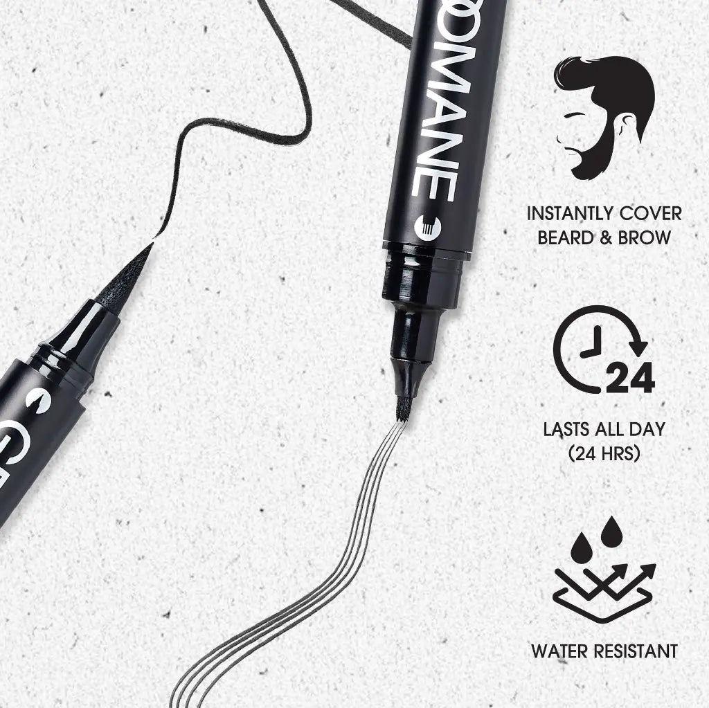 Cosmetic pen with applicator on a textured surface, featuring the brand 'Romane'.