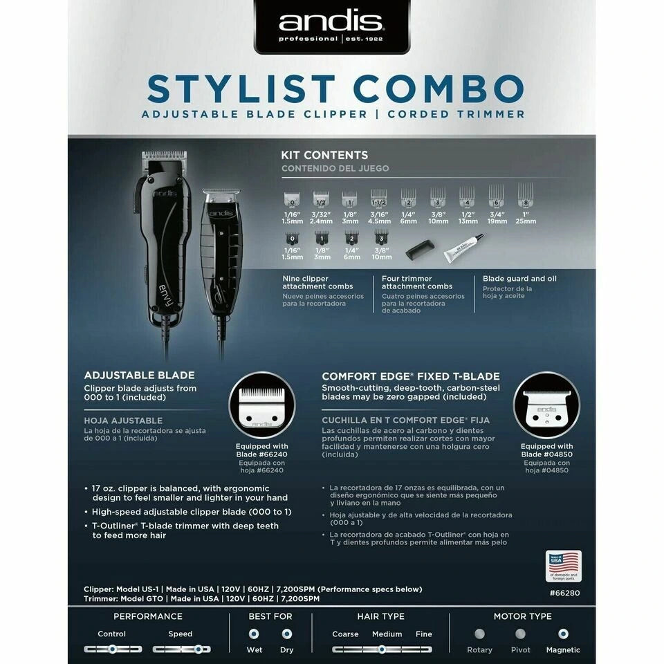 Andis Stylist Combo Adjustable Blade Envy Clipper / Corded Trimmer