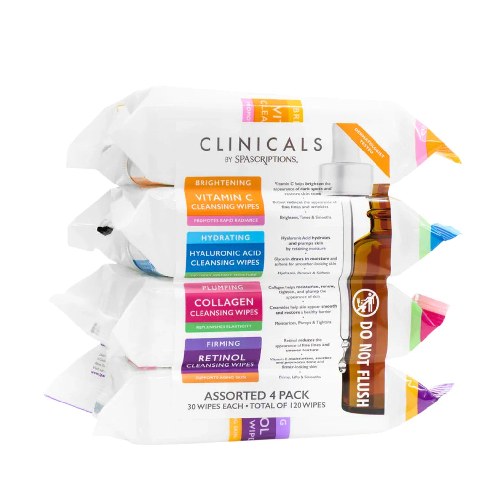 Spascriptions Assorted Clinicals Cleansing Wipes 120ct front packaging view